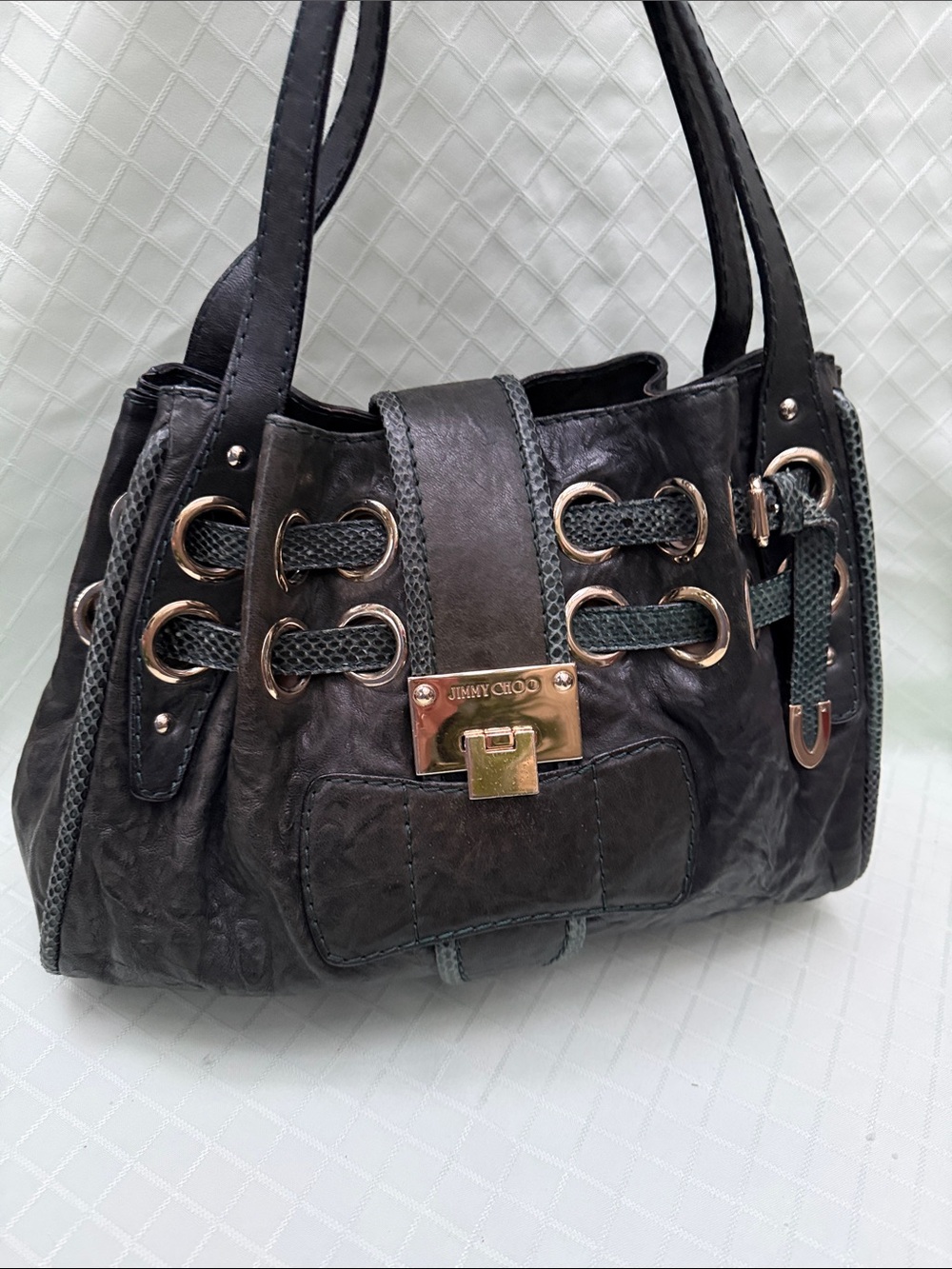 Jimmy Choo Dark Green Leather Shoulder Bag with Gold Hardware - Picture 7 of 13